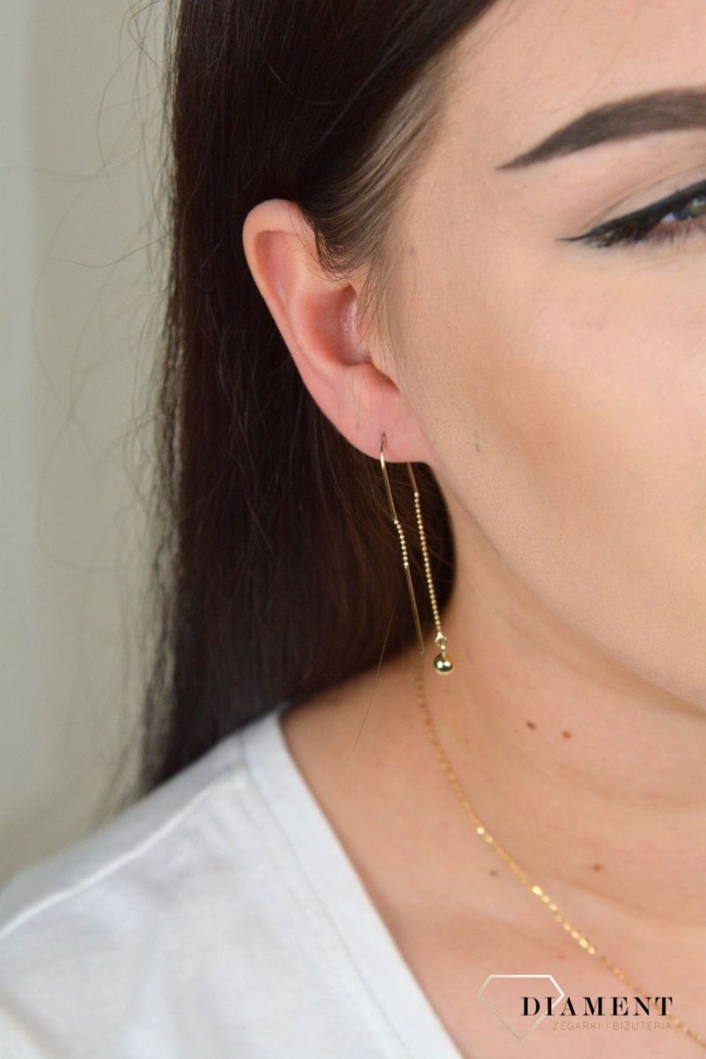 Złote kolczyki przeciągane z gładką kuleczką KL 6522.jpg